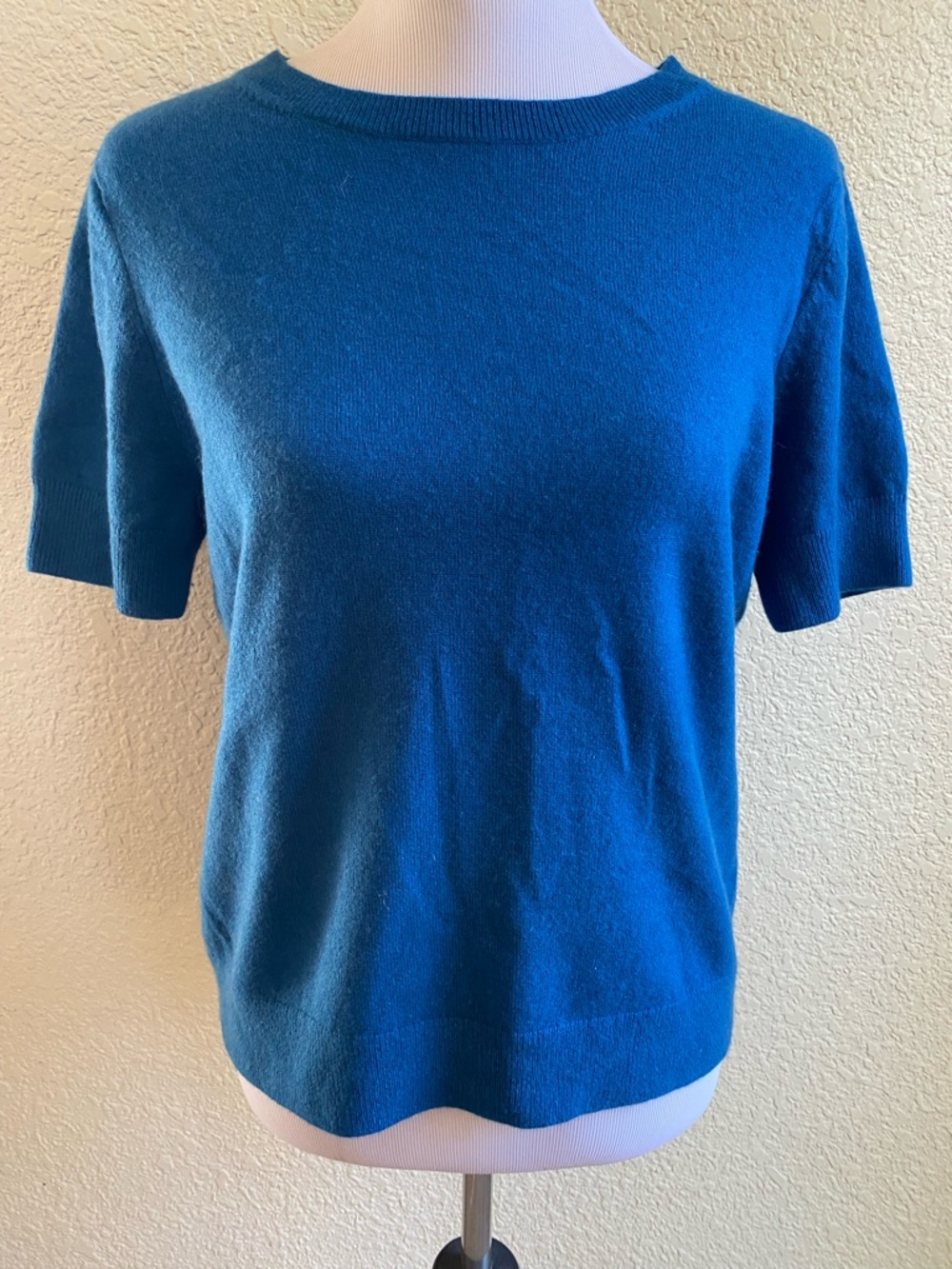 Lands’ End Short Sleeve 100% Cashmere Crewneck Sweater Top Blue: Medium 10-12